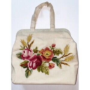 Hand Made Floral Embroidered Linen Blend Floral Bag